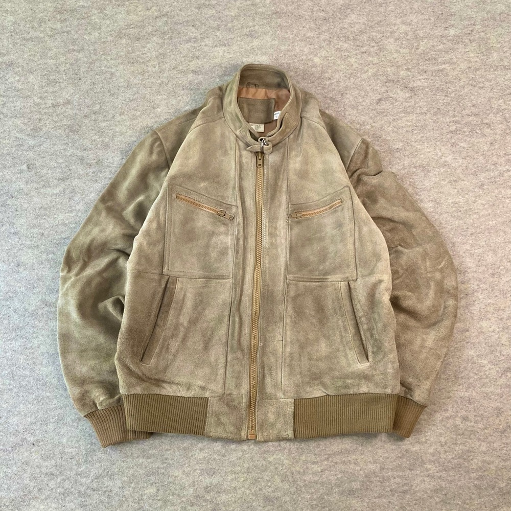VTG 70s 80s Repage Genuine Suede Cafe Racer Bomber Moto Jacket Thrashed Tan L